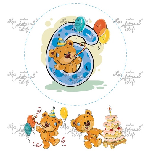 Printed Wafer 6 Years Anniversary, Ø 20 cm and 2 decorations Ø 10 and 11.5 cm, A4 - Confectioner Istet