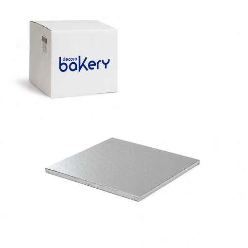 Set of 10 Silver Square Cake Plates, 20 x 20 x H 1.2 cm