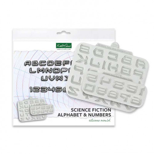 Set of 2 Silicon Moulds Alphabet + Digits Science Fiction Style H 1.7 cm