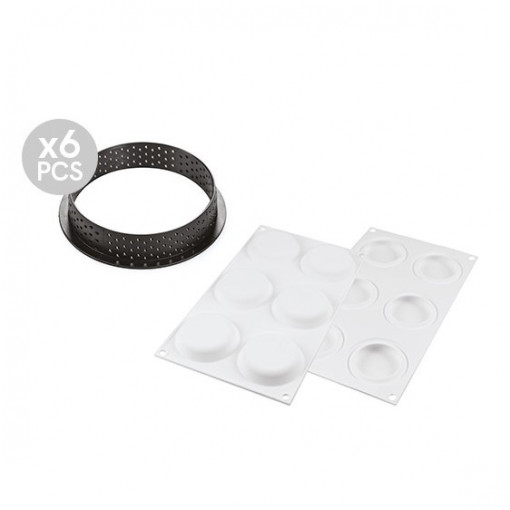 Set Tarte Ø 8 cm, 6 Microperforated Copper + Silicon Mould 6 cavities