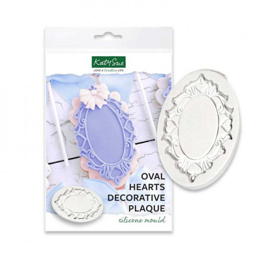 Silicone Mould Oval Frame with Hearts, 10.7 x 6.6 cm