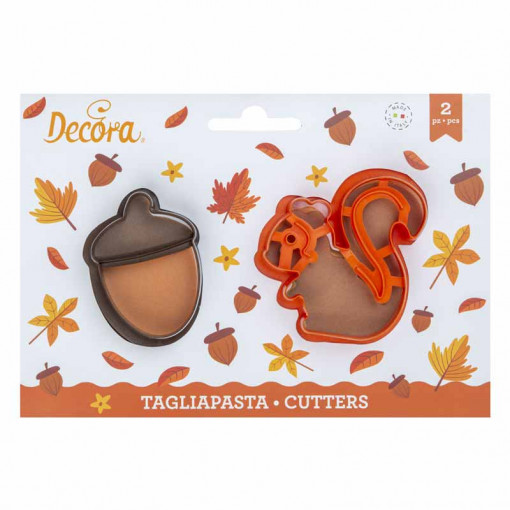 Squirrel, Acorn - Plastic Cutters 6.8 x 6.5 and 6 x 4.3 x H 2.2 cm, 2 pcs
