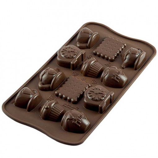 Szilikon forma Praliné Silikomart Tea Time 4,36 x 2,9 x H 1,5 cm, 10 ml, 12 üreg (SCG17)