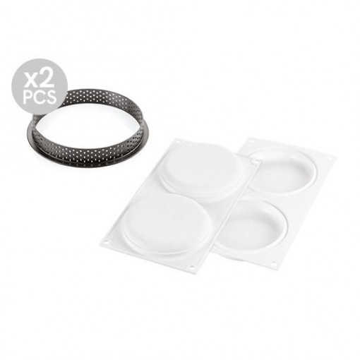 Tarte szett Ø 12 cm, 4 mikroperforált réz + 2 szilikon 2 üregű forma