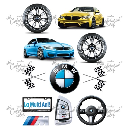 Захарна паста с печат за него Модел 8 BMW, 11 декорации Ø 3,5 - 12 см, A4 - Сладкарски изделия