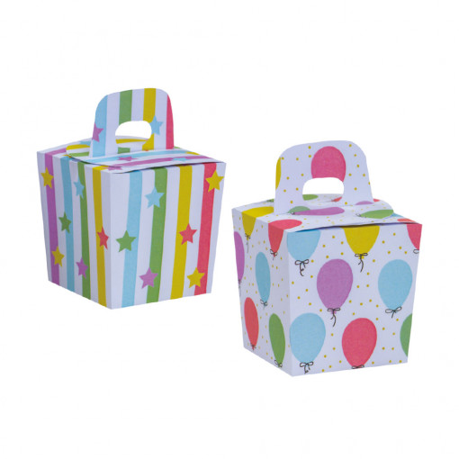Кутии за партита Балони и звезди, водоустойчив картон, 6 x 6 x H 10,5 cm, 6 бр.