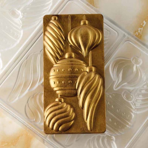Шоколадови блокчета 15,4 x 7,7 x H 1,5 cm - Поликарбонатна форма за коледни украшения, 3 кухини