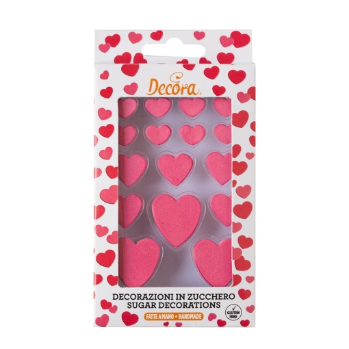 Cukros dekor - Piros szívek R 1,5, 2 és 3 cm, 16 darab