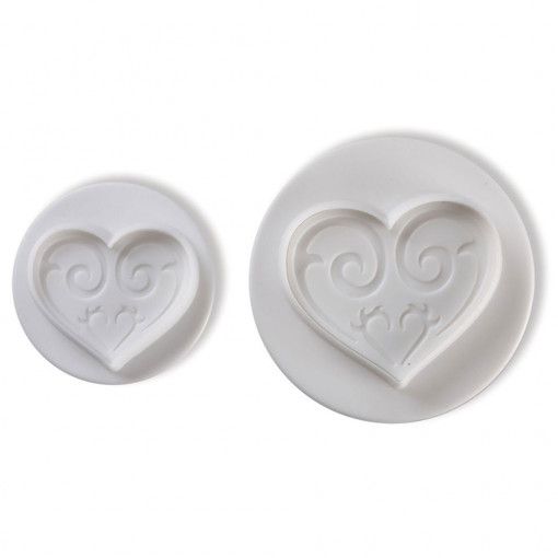 Decorated Heart - Plastic Cutters with Extractor Ø 4 - 6 cm, Set 2 pcs