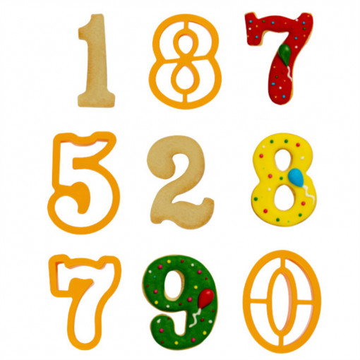 Decupatoare Cifre Ø 7.5 x H 2.2 cm, Material Plastic, Set 9 Buc