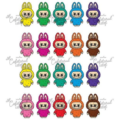 Labubu Sugar Paste printed Labubu Model 1, 20 Decorations 6 cm, A4 - Confectioner Istet