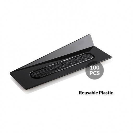 Plastic Presentation Single Portion Presentation Base, Black Rectangle Pattern, 14 x 4 cm, Set 100 pcs