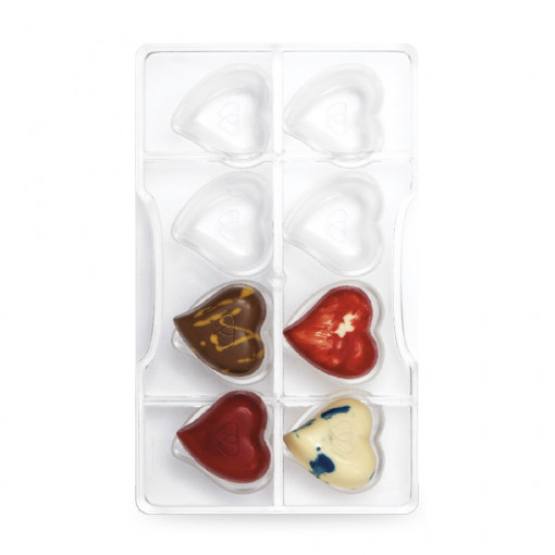 Polycarbonate Chocolate Mould, Heart Ø 3.9 cm, 8 Cavities, 20 x 12 x H 2 cm