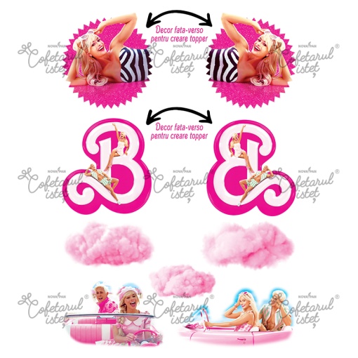 Printed Sugar Paste Barbie Model 1, 9 Decorations Ø 6 - 10 cm, A4 - Confectioner Istet