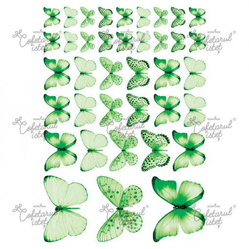 Printed Sugar Paste Butterflies Model 1 Green, 38 Decorations Ø 2.5 - 8 cm, A4 - Confectioner Istet