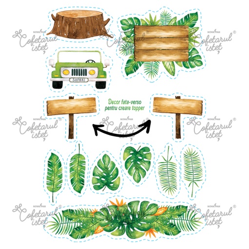 Printed waffle Baby Jungle Model 1, 12 decorations front-sided Topper Ø 3.5 - 19 cm, A4 - Confectioner Istet