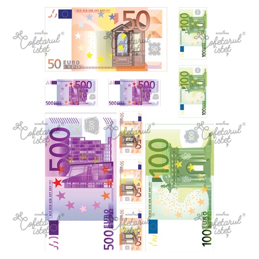 Printed Waffle Diverse Model 3, Eur 10 banknotes Ø 5 - 16 cm, A4 - Confectioner Istet