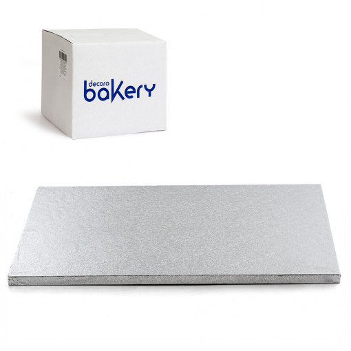 Set of 10 Rectangular Silver Rectangular Cake Plates, 70 x 50 x H 1.2 cm
