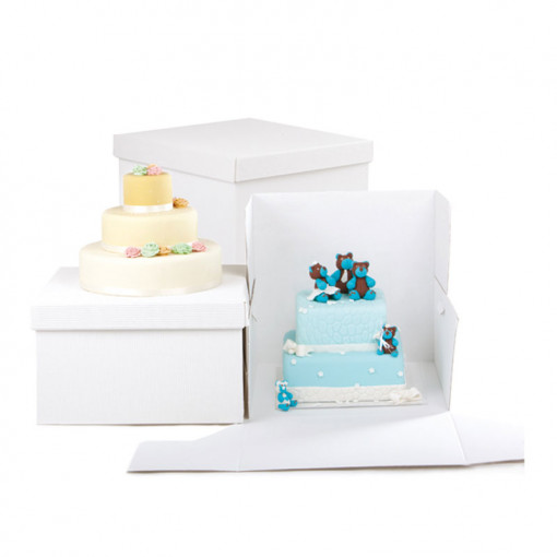 Square Cake Box, Rigid White Cardboard, 51 x 51 x H 50 cm