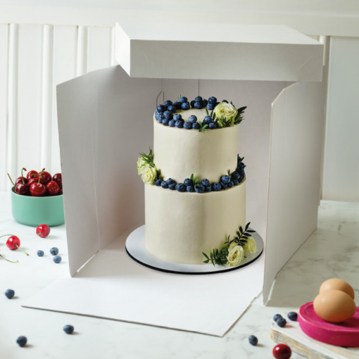 Square Dessert / Cake Box, White Cardboard, 40.5 x 40.5 x H 40 cm