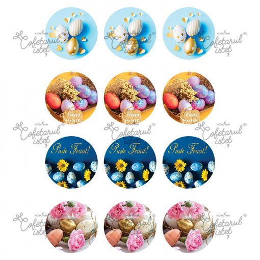 Sugar Paste printed Pasta Paste Model 6, 12 Decorations Ø 6 cm, A4 - Confectioner Istet