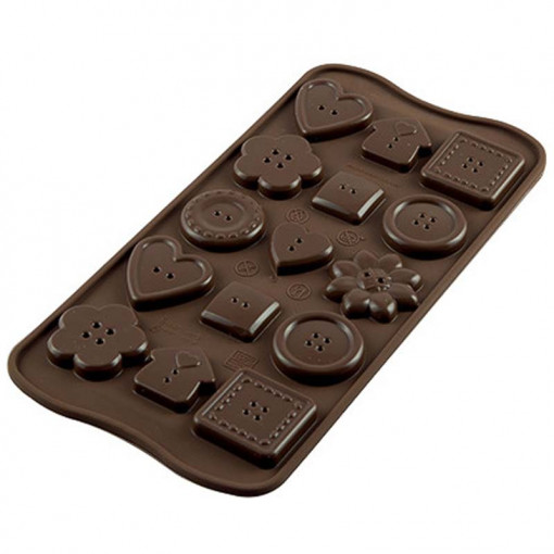 Силиконова форма за пралини Silikomart Praline Buttons 3 x 3 x H 0,33 cm, 3,3 ml, 15 кухини (SCG29)