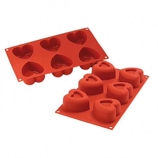 Силиконова форма за сърце Savarin 7x7.2xH4cm, 6 кухини (SF124)