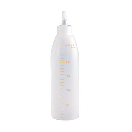 250 ml-es mérőpalack folyadékokhoz és galvanizáláshoz, félig átlátszó műanyagból