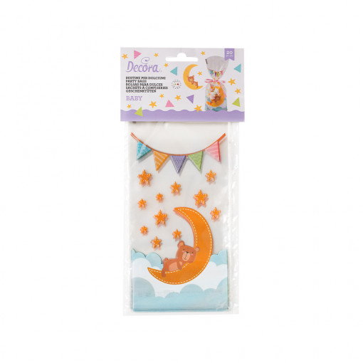 Bags S with Base, Cellophane with Baby Pattern, 12.5 x 3 x H 24 cm, Set of 20 pcs