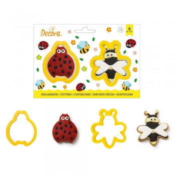 Bee and Caterpillar - Plastic Cutters R 7.5 and 8 x H 2.2 cm, Set 2 pcs