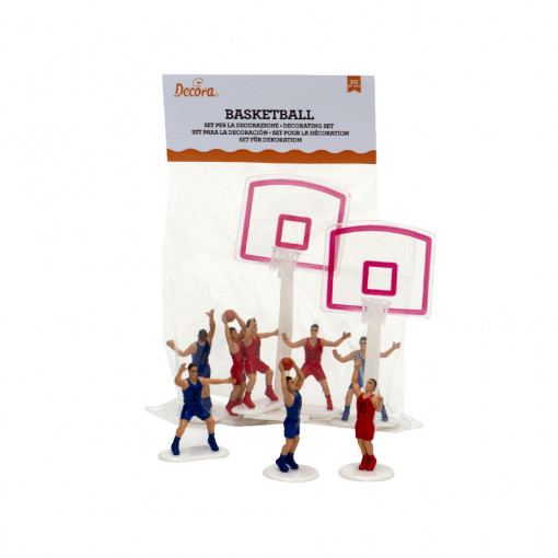 Ehetetlen torta dekoráció, kosárlabda figurák készlet Ø 5,7 - 15,8 cm, 10 db