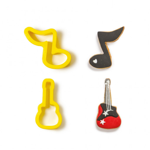Music, Guitar and Note - Plastic Cutters Ø 7 and 9 x H 2.2 cm, Set 2 pcs