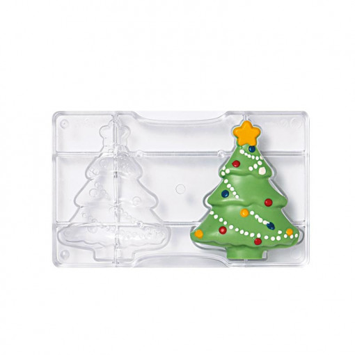 Polycarbonate chocolate mould, Christmas tree Ø 15 cm, 2 indentations, 27.5x17.5xH2cm