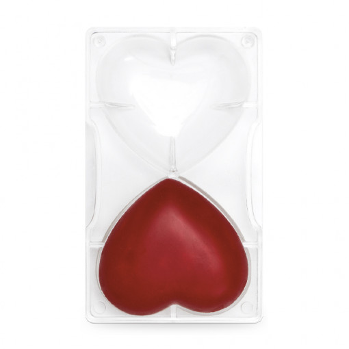 Polycarbonate Chocolate Mould, Heart Ø 10 cm, 2 Cavities, 20 x 12 x H 2 cm