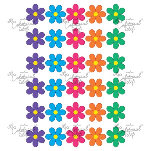 Printed Sugar Paste Flowers Model 12, 30 Decorations Ø 4 cm, A4 - Confectioner Istet