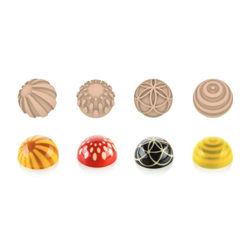 Set of 4 Decor Stamps for Praline Semi-Spherical Moulds, Ø 3.1 x H 1.7 cm