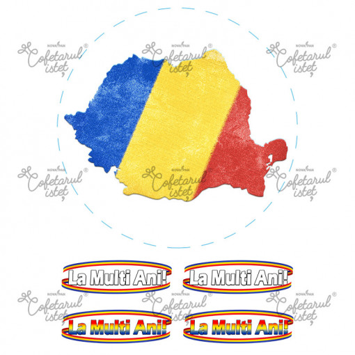 Sugar Paste printed Decor National Model 4 Romania, Ø 20 cm and 4 Decorations, A4 - Confectioner Istet