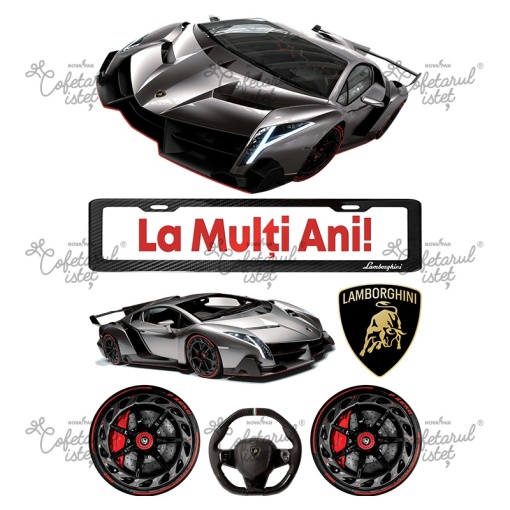 Захарна паста с печат за него, модел 16 Lamborghini, 7 декорации Ø 5,5 - 19 cm, A4 - Сладкарски изделия
