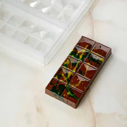 Шоколадови блокчета 15 x 7 x H 2 cm - Поликарбонатна форма Дубай, 3 кухини, 200 гр.