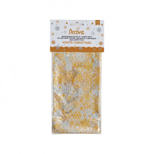 Bags S with base, cellophane with Christmas pattern, stars, 12.5 x 3 x H 24 cm, Set of 20 pieces