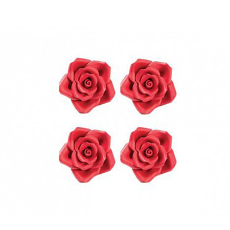 Cukros dekor - Piros rózsák R 3.5cm, 30 darab