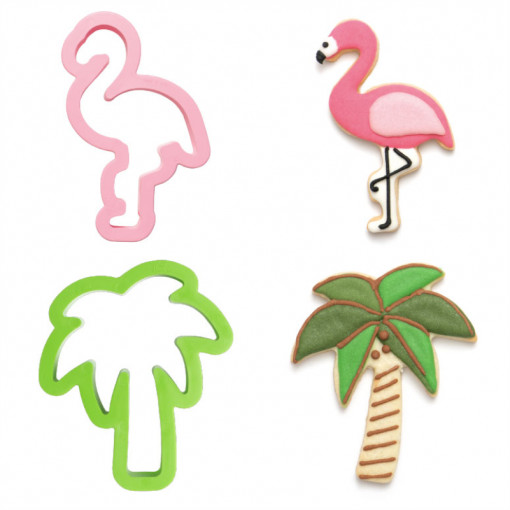 Flamingo and Palm Tree - Plastic Cutters R 9.5 and 10 x H 2.2 cm, Set 2 pcs