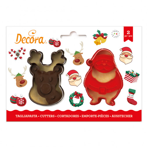 Műanyag karácsonyi vágók - Mikulás és rénszarvas fej, R 7 - 8 x H 2,2 cm, 2 db