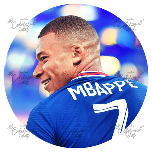 Nyomtatott cukortészta labdarúgó Mbappe labdarúgó Mbappe modell 1, Ø 20 cm - Édesség Istet