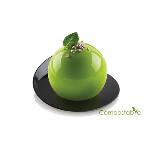 Plastic Presentation Monoportion Presentation Base, Compostable Round Black, Ø 8.6 cm, Set 100 pcs