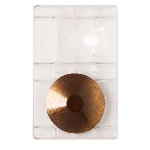 Polikarbonát csokoládéforma Csokoládé szeletelt Ø 12,5 x H 2 cm, 2 üreg, 27,5x17,5xH2,2cm