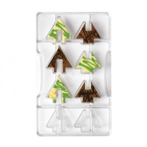 Polycarbonate chocolate mould, Christmas tree Ø 4.2 cm, 8 notches, 20x12xH2.2cm