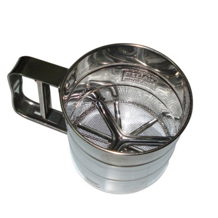 Powder Products Presser with Fine Sieve and Handle, stainless steel, Ø10xH9.5cm