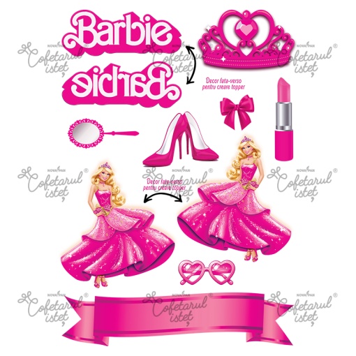 Printed Sugar Paste Barbie Model 2, 10 Decorations Ø 5 - 19 cm, A4 - Confectioner Istet