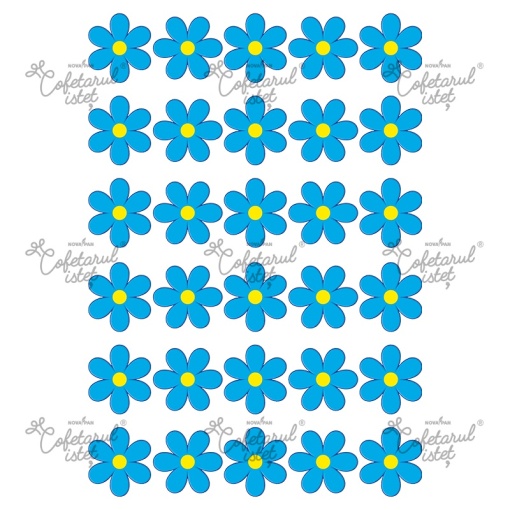 Printed Sugar Paste Flowers Model 11, 30 Decorations Ø 4 cm, A4 - Confectioner Istet